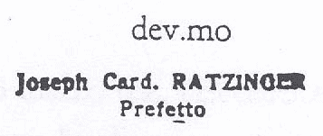 a simple seal of the Prefect Cardinal Joseph Ratzinge